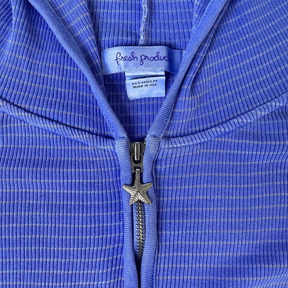 Fresh Produce Sz XXL Blue/Silver Ribbed Cotton Full Zip Hoodie Starfish Coastal - Picture 9 of 11
